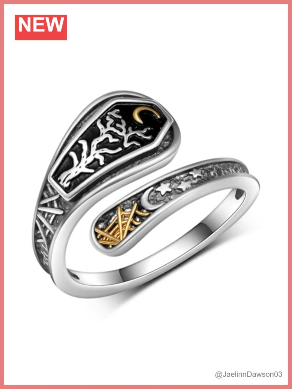 925 Sterling Silver Gothic Coffin Ring Adjustable Halloween Statement Jewelry